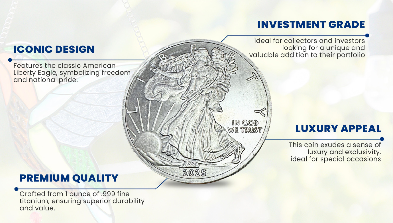 2 American Eagle Liberty Walking Coins TROY OUNCE OZ .999 Pure TITANIUM Rounds