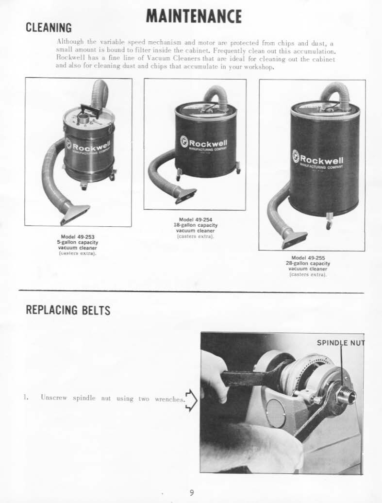 Gap Bed Wood Lathe Instruction Maint Parts Manual Rockwell Delta 12" Inch 46-525