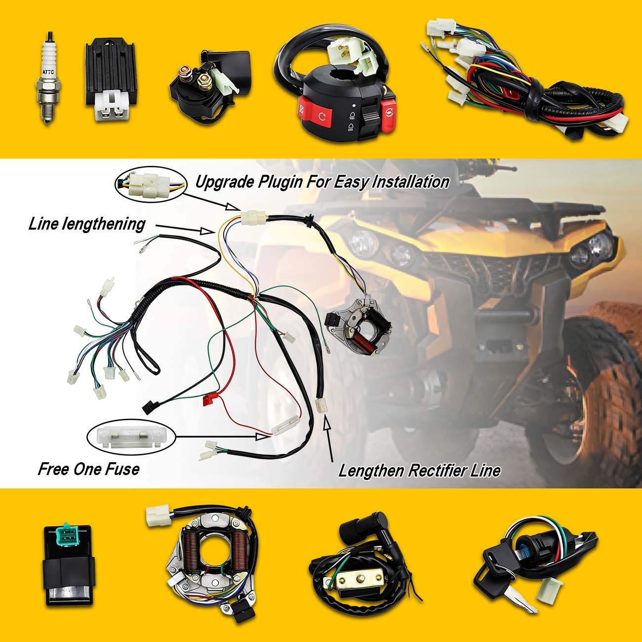 CDI Wire Harness Stator Assembly Wiring Fit Atv Electric Quad 70 90 110cc 125cc