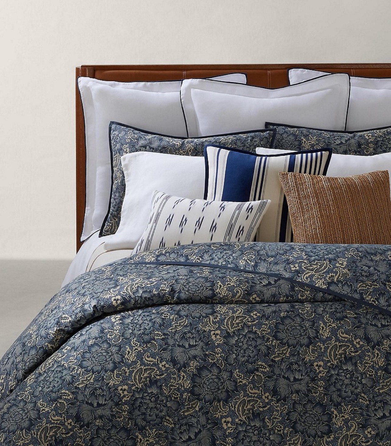 3pc RALPH LAUREN Queen Duvet Set HARLOW BRINLY FOREST BROWN / KEATON INDIGO BLUE