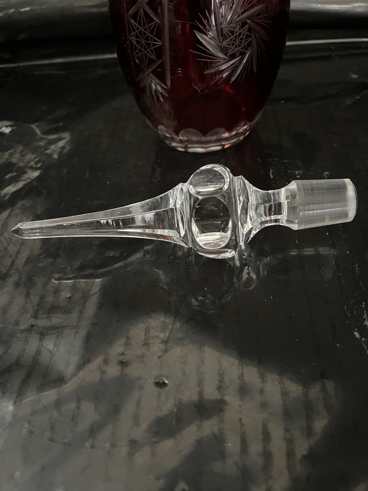 VINTAGE Ruby Red Cut to Clear Crystal Decanter [725]