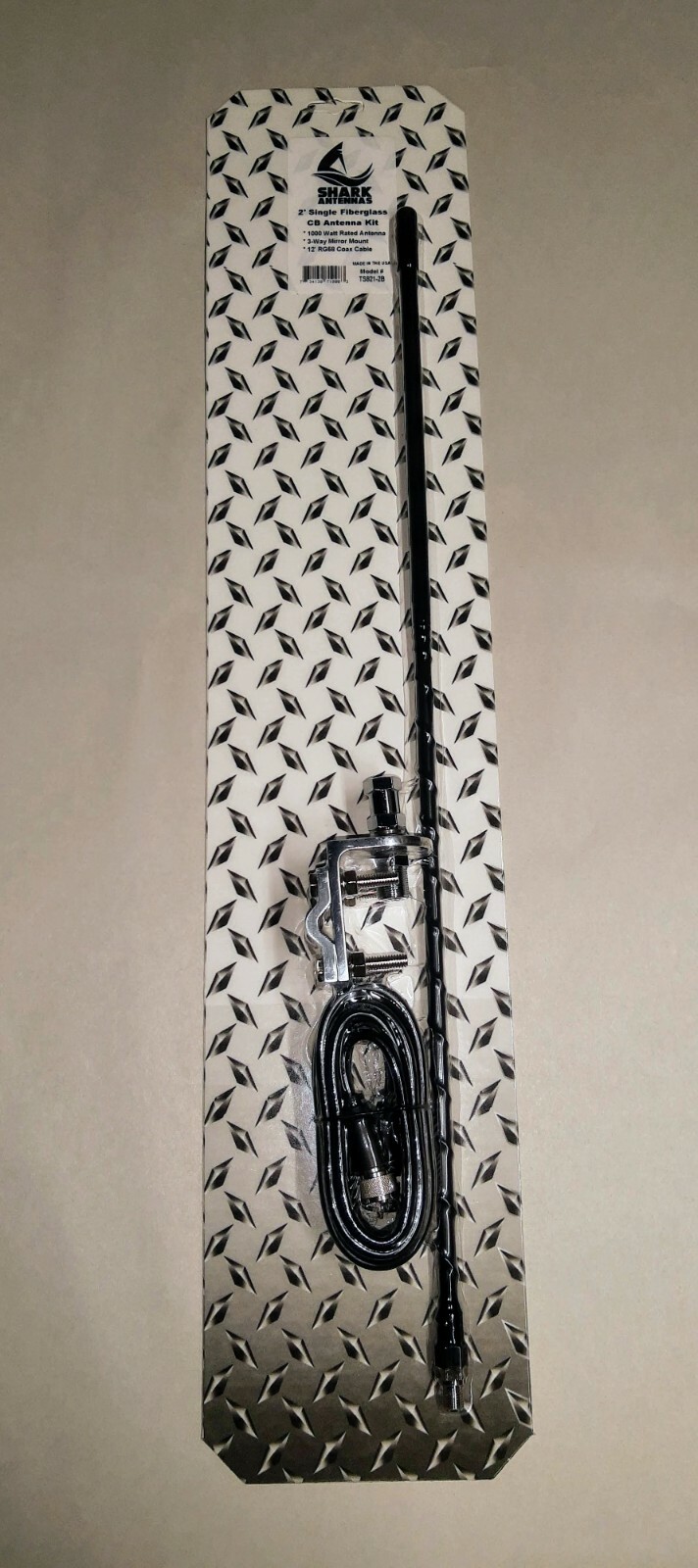 Shark Antenna SINGLE 2 ft Black CB Radio Antenna kit w mount + coax 1000w