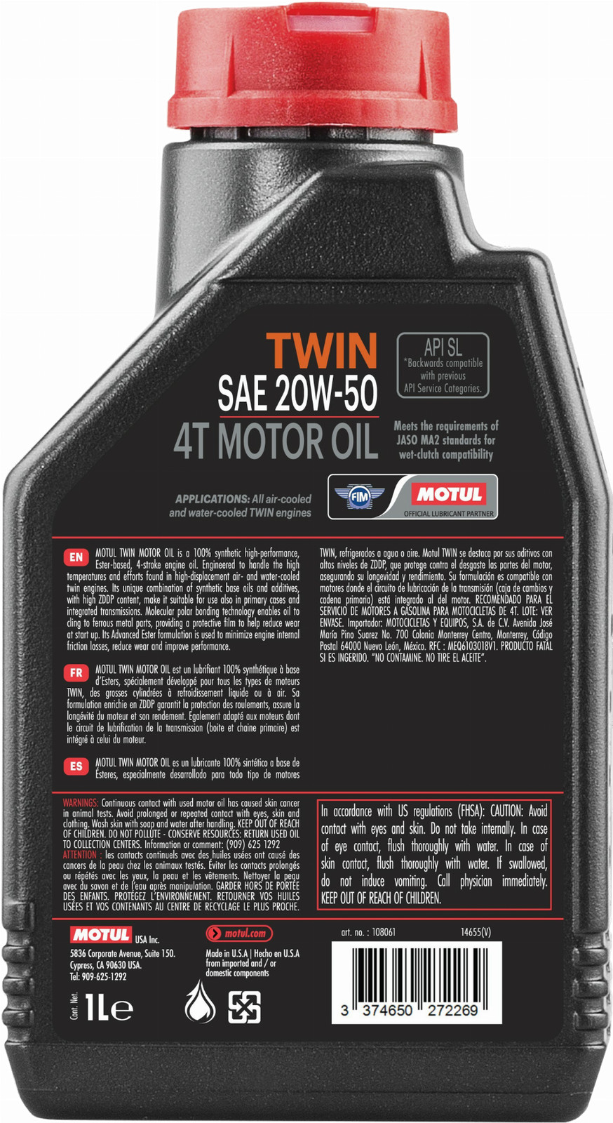 Motul 108061 Twin 100% Synthetic 20W50 1 Quart