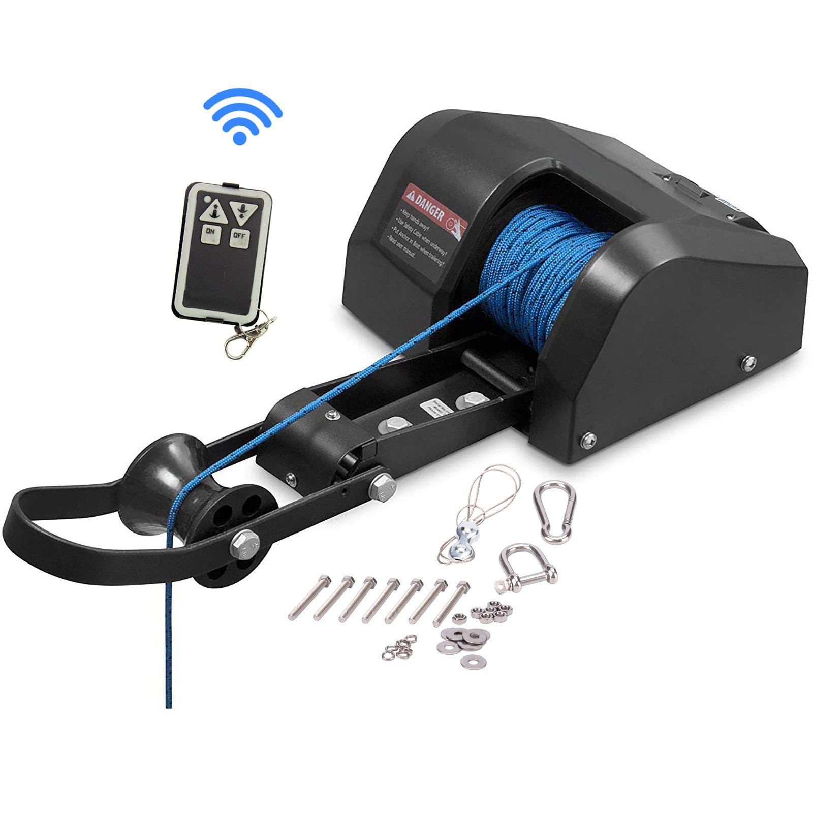 35 LBs Boat Saltwater Electric Anchor Winch With Wireless Remote Control black