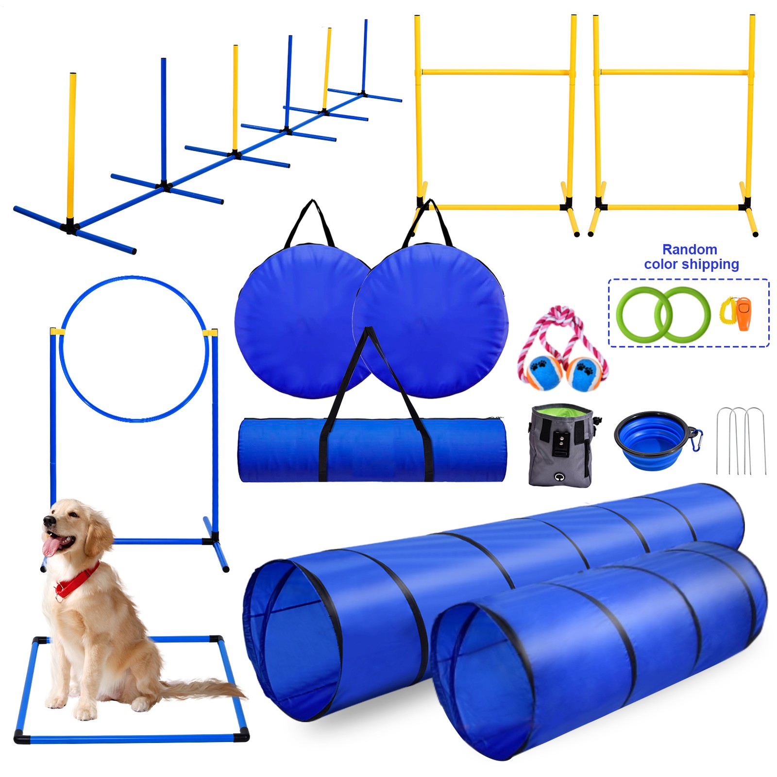 Dog Agility Training Kit Equipment 7pcs Set with Hurdles Tunnel Outdoor