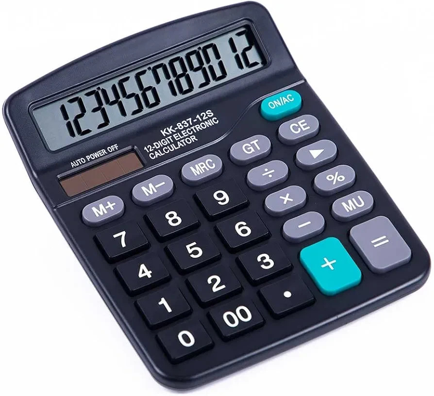 Desk Calculator, 12-Digit Solar Battery Office Calculator with Large LCD Display