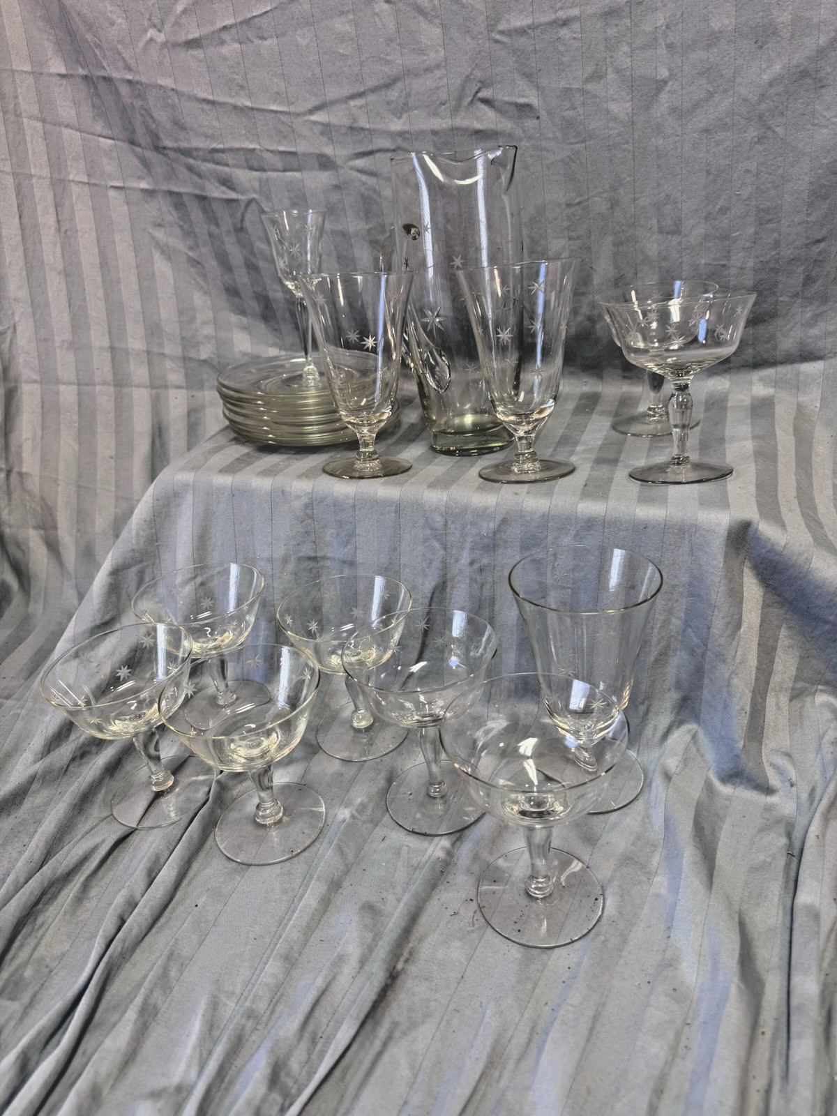 Vintage 1950s MCM Atomic STAR DUST by C G QUARTEX Cocktail Set Pitcher and More