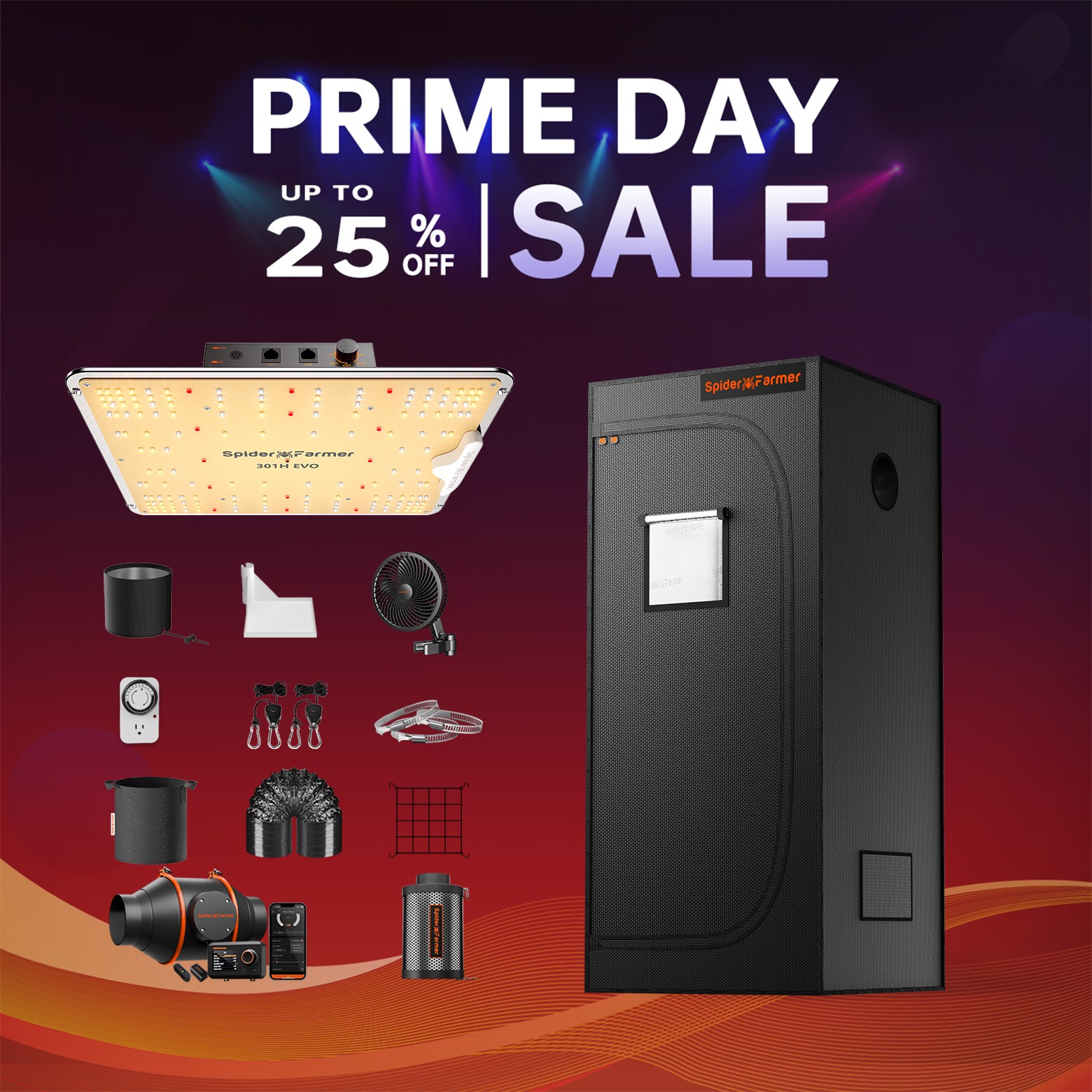 Spider Farmer Smart Grow Tent Kit w/SF1000EVO LED 2x2ft Grow Tent W/GGS Wifi