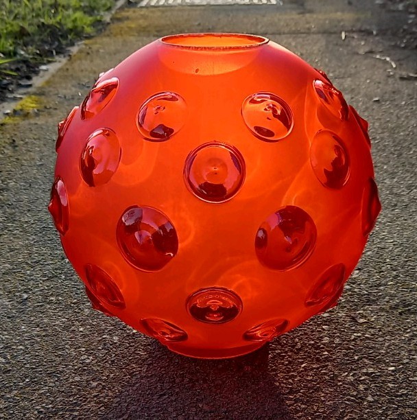 GIANT Antique Cranberry Red Frosted Dimple Optic Duplex Oil Lamp Shade, 4 Inch