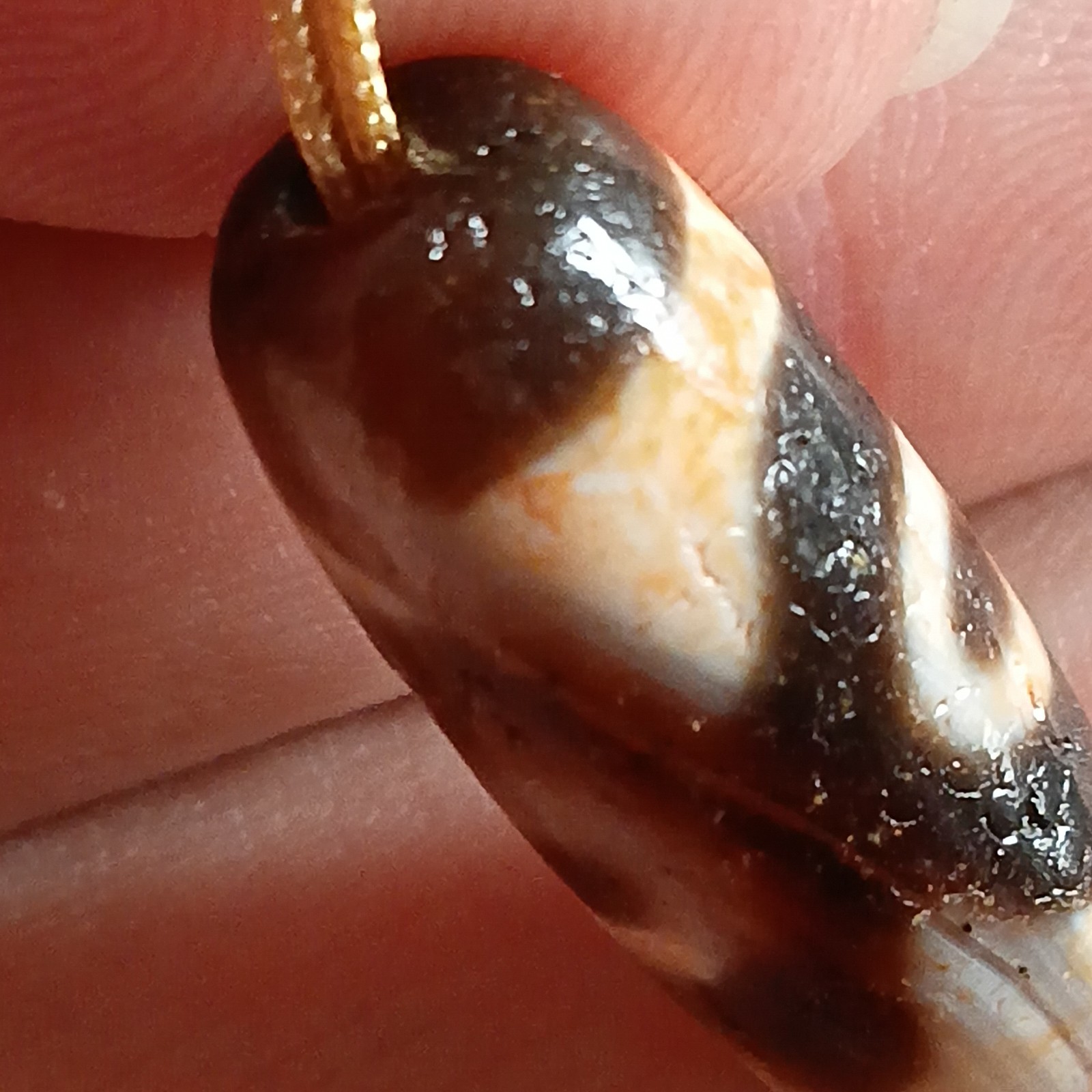 Tibetan Agate Pre 1800s 3 eye Dzi Bead Necklace