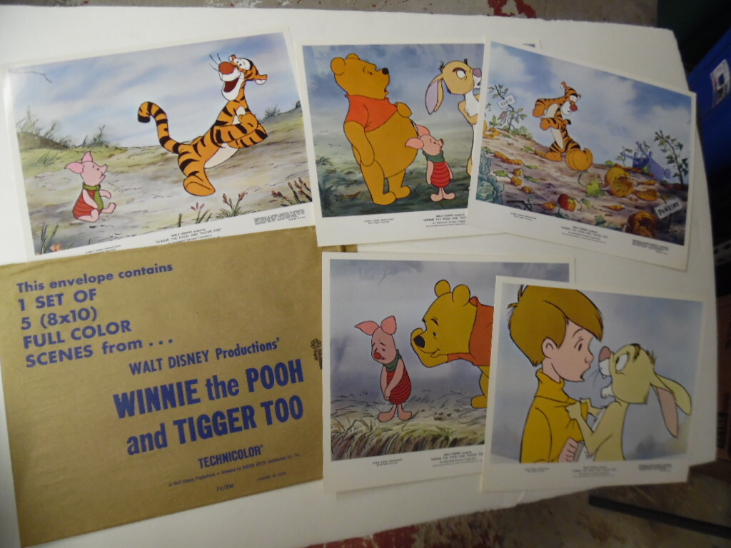 1974 WINNIE THE POOH AND TIGGER TOO Mini Lobby Card Set + Sleeve Walt Disney VG+