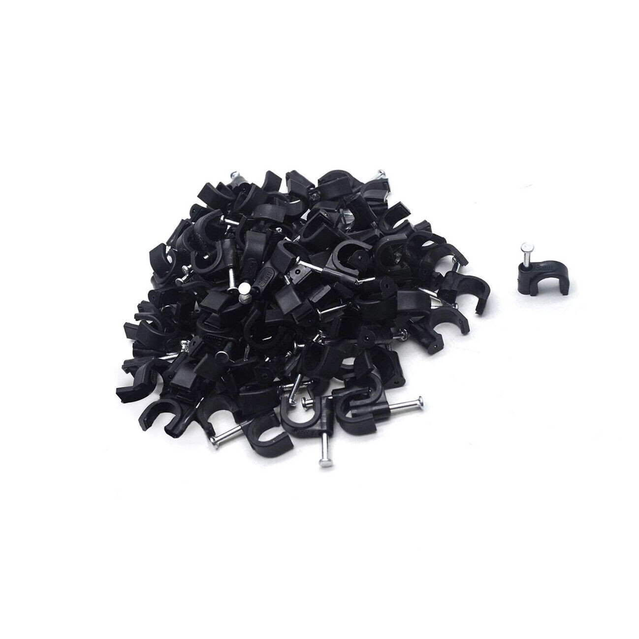 200 Pack Black Round Cable Clips with Nail 8mm Cord Holder Wall Mount Clip Tacks