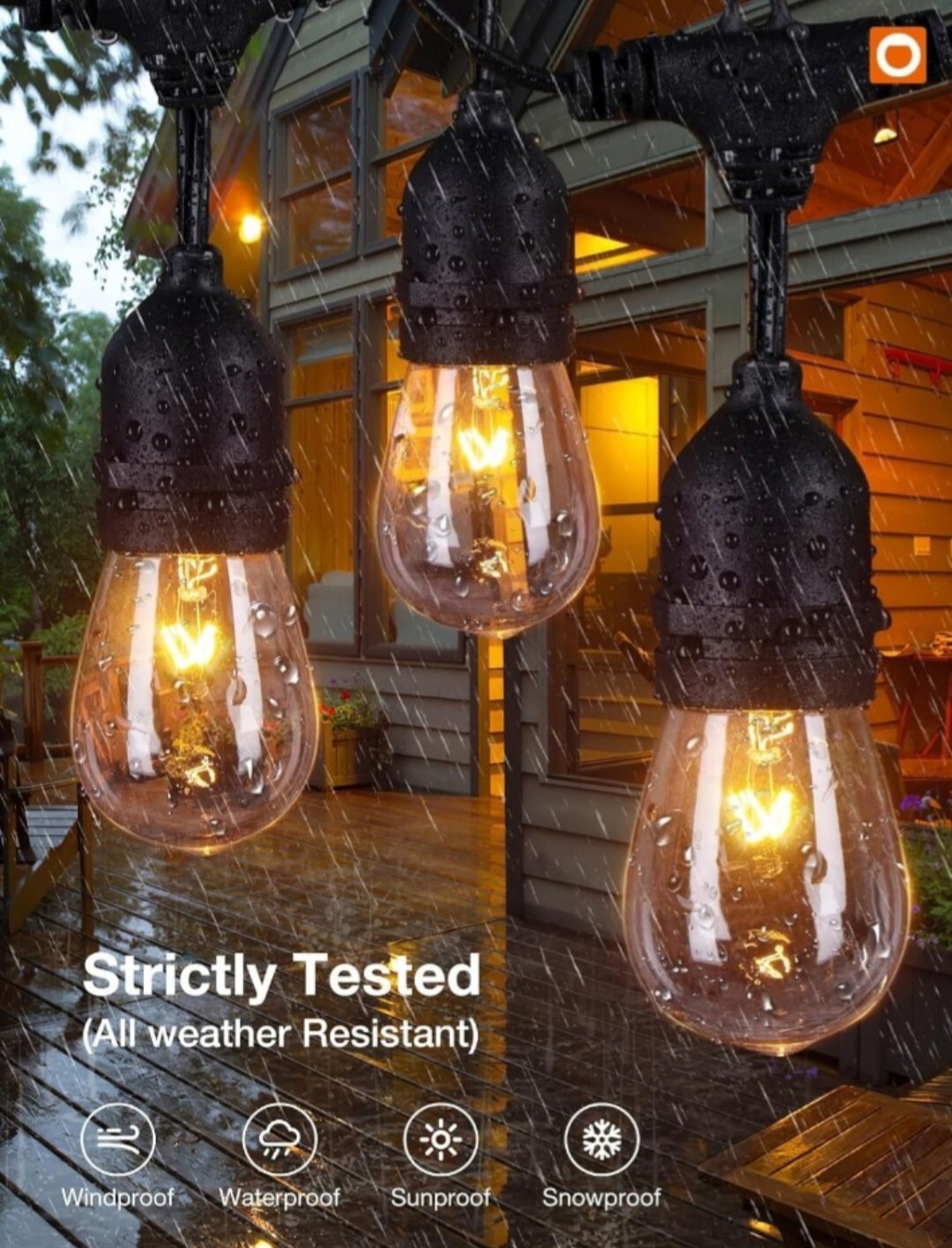 48FT LED Outdoor String Lights Shatterproof Bulbs Commercial Patio Party Garden