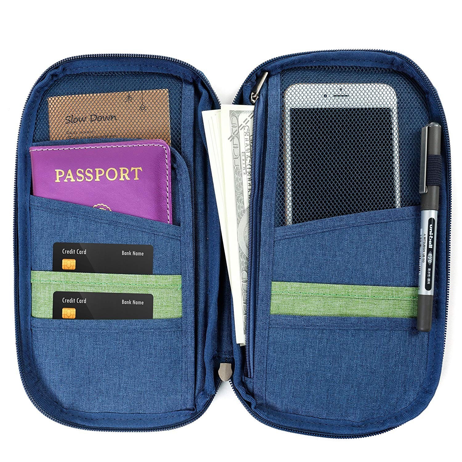 Passport Holder Wallet RFID Blocking Travel Document Organizer Clutch Bag --BLUE