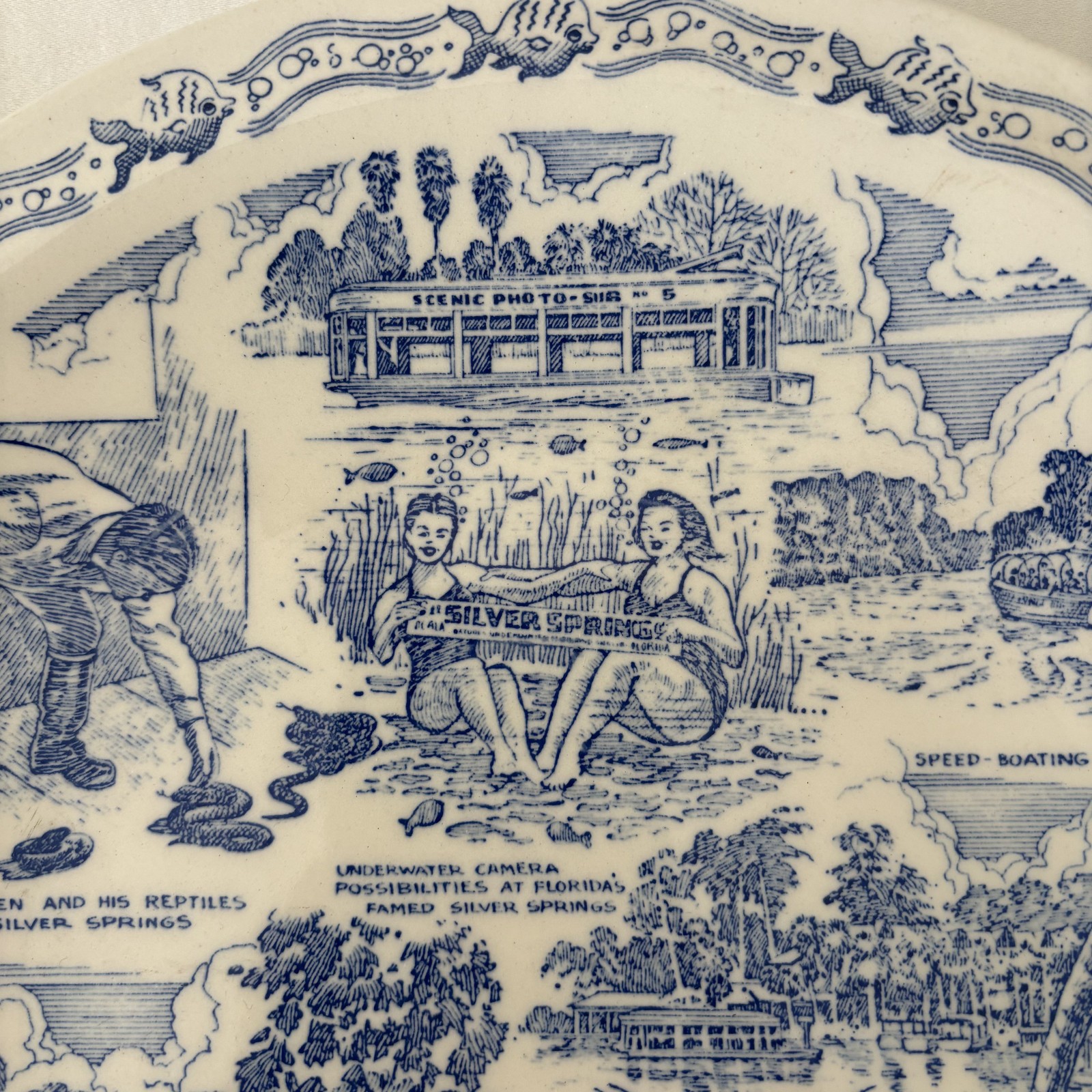 Silver Springs, Florida Rare Vintage Souvenir Plate By Vernon Kilns Exc. Cond.