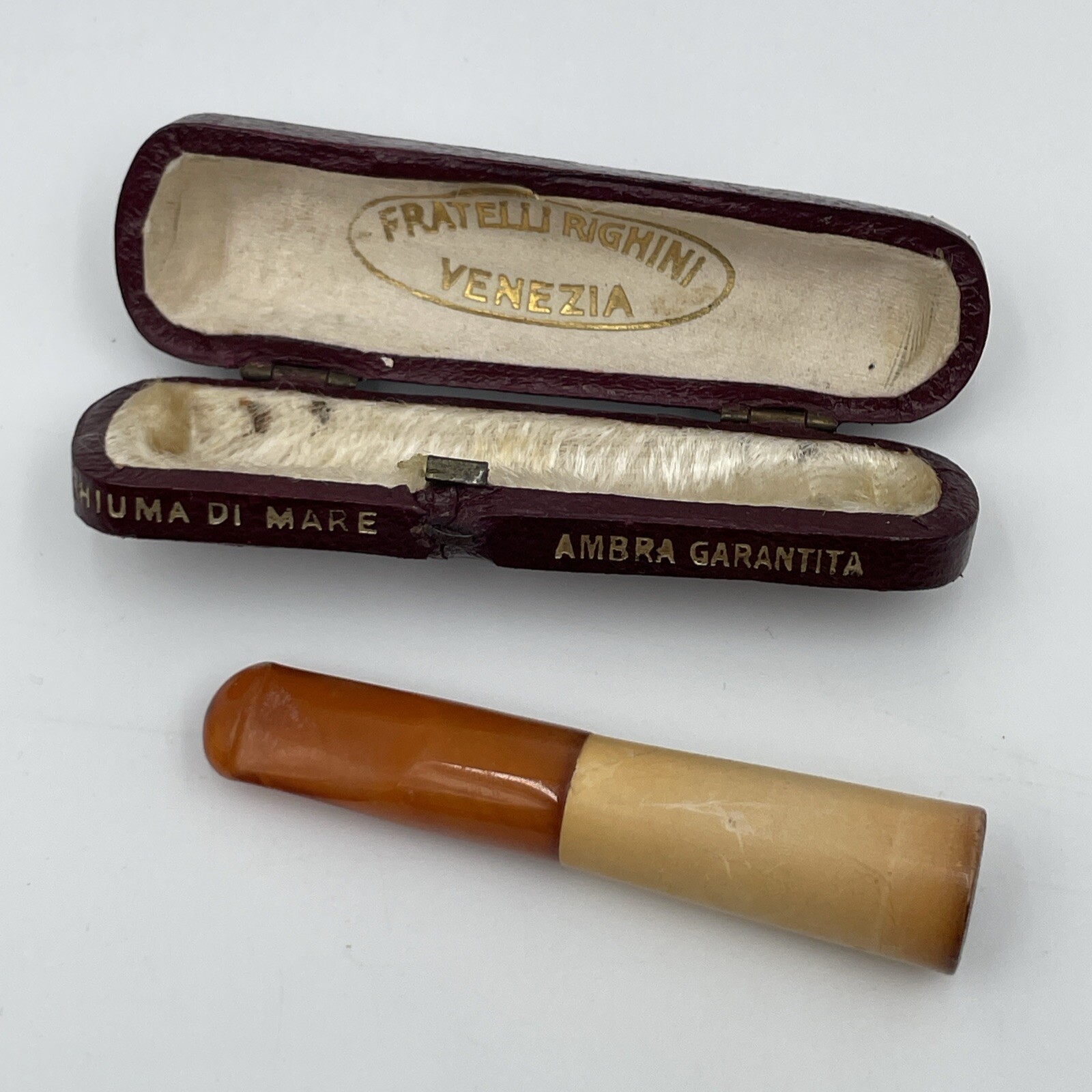Antique French Cigarette Amber Leather Case Pipe Cigar Fratelli Brothers Italy