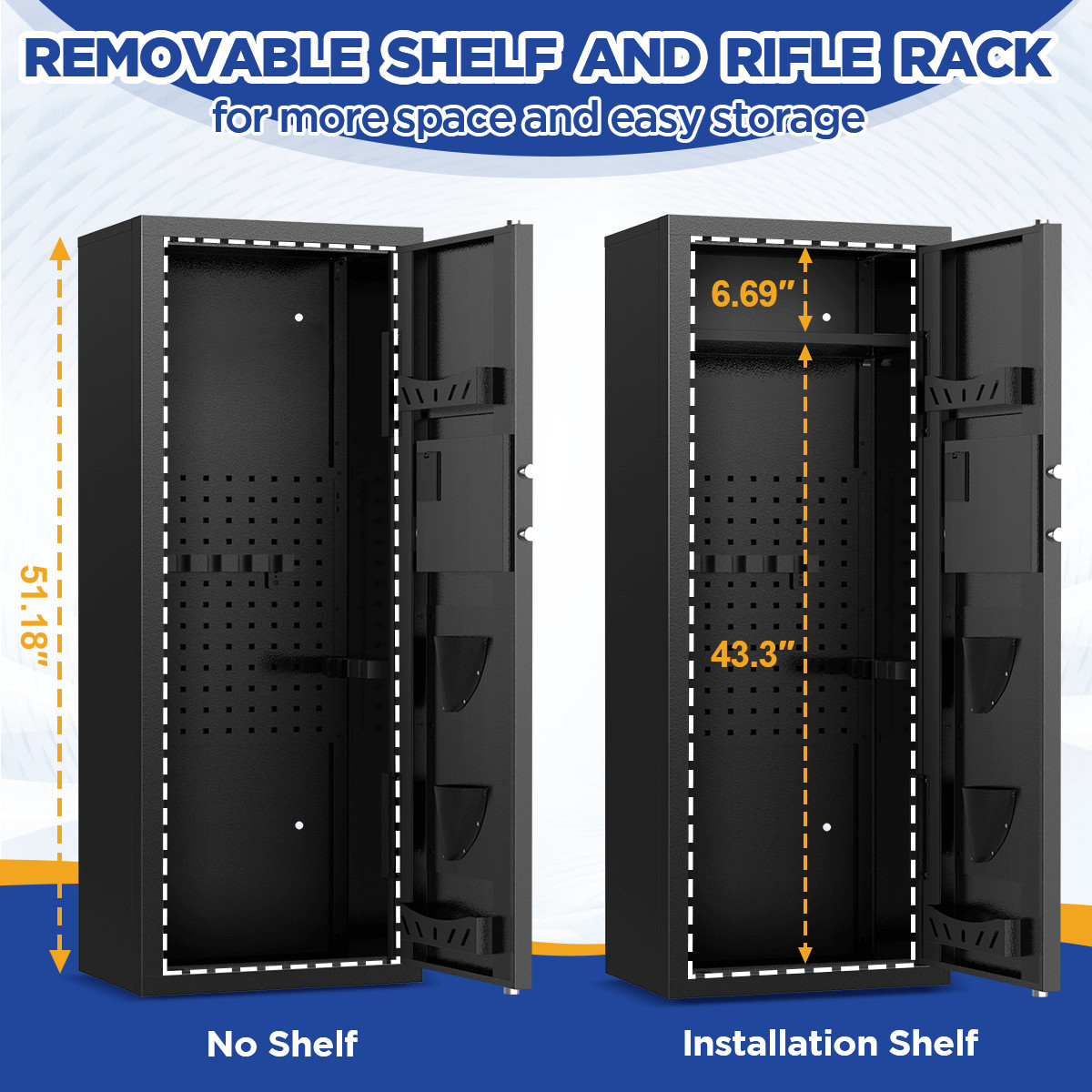 BESAFETY 12-15 Rifle Gun Cabinet for Home Steel Security Gun Safe with Alarm