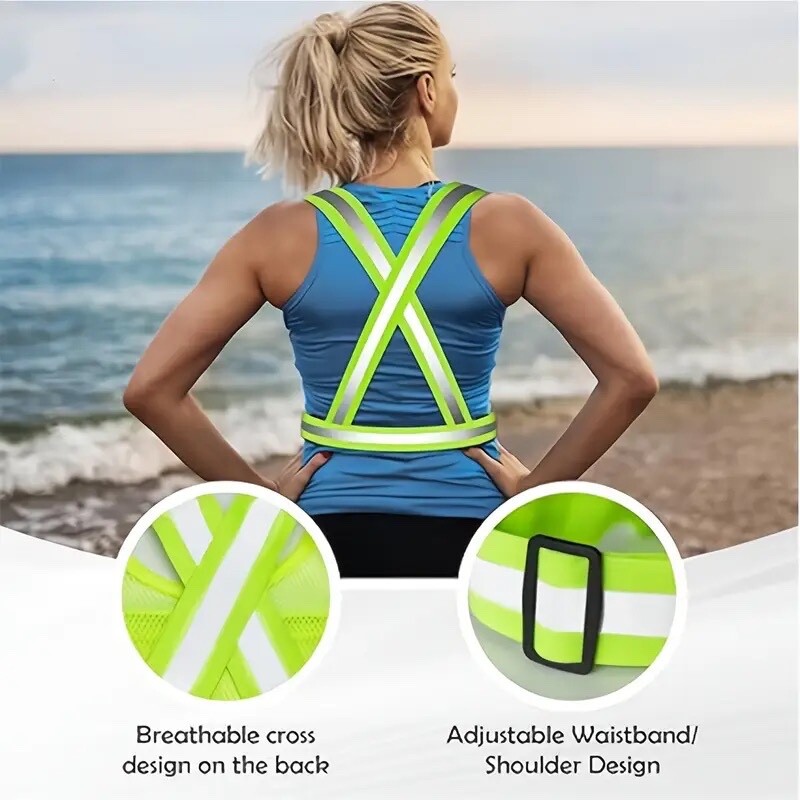 Unisex Hi-Viz Running Vest Chest Phone Holder/ 2 Reflective Bracelets