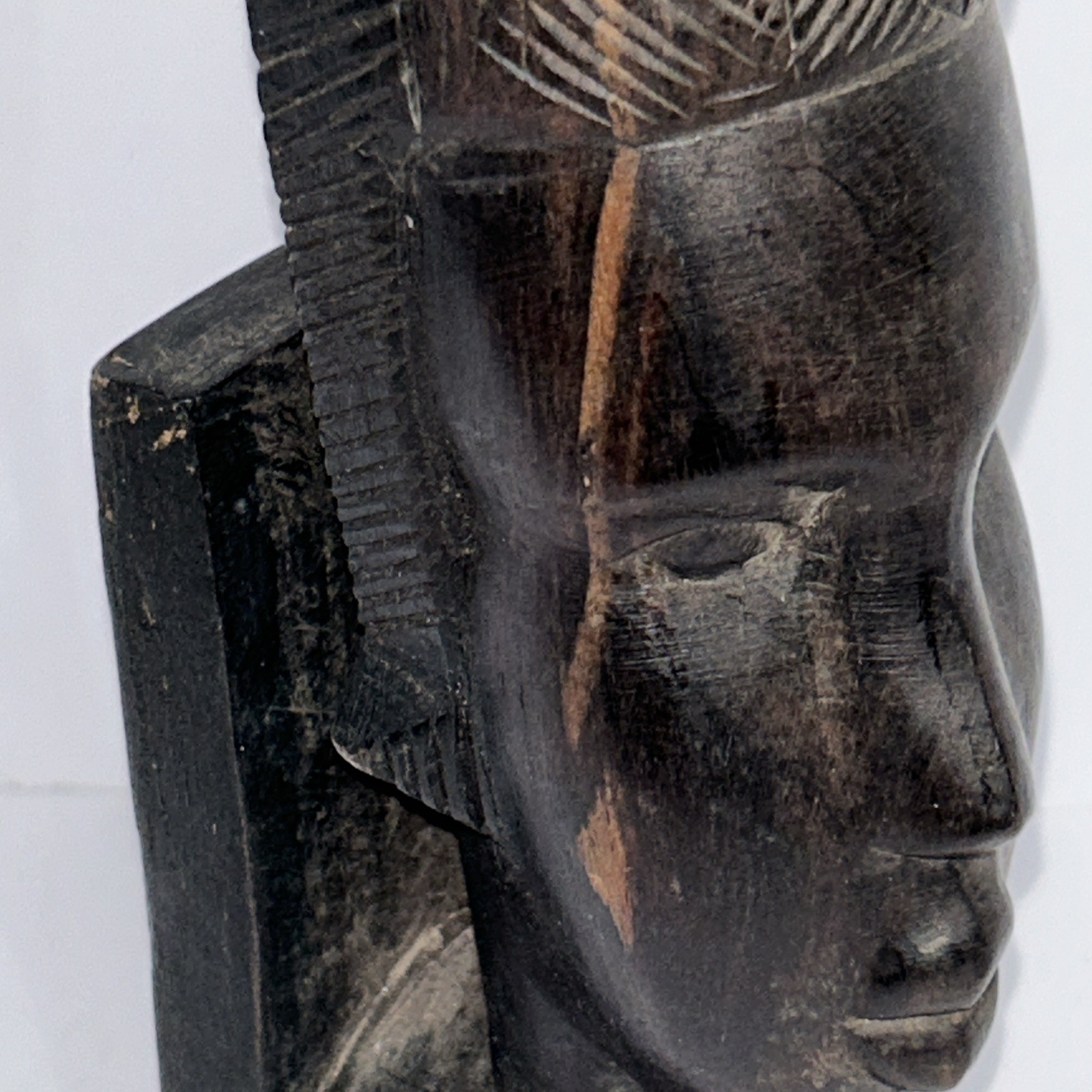 Vintage African Wooden Hand-Carved Tribal Sculpture Statue Bust Bookend Decor
