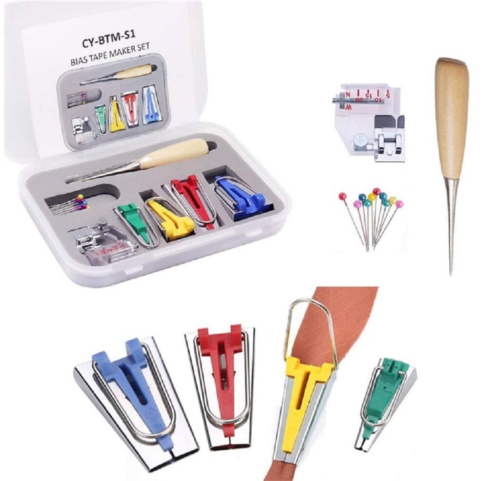 14-Piece Bias Tape Maker Kit Sewing Binding Tool Set w/ Binder Foot for Quilting