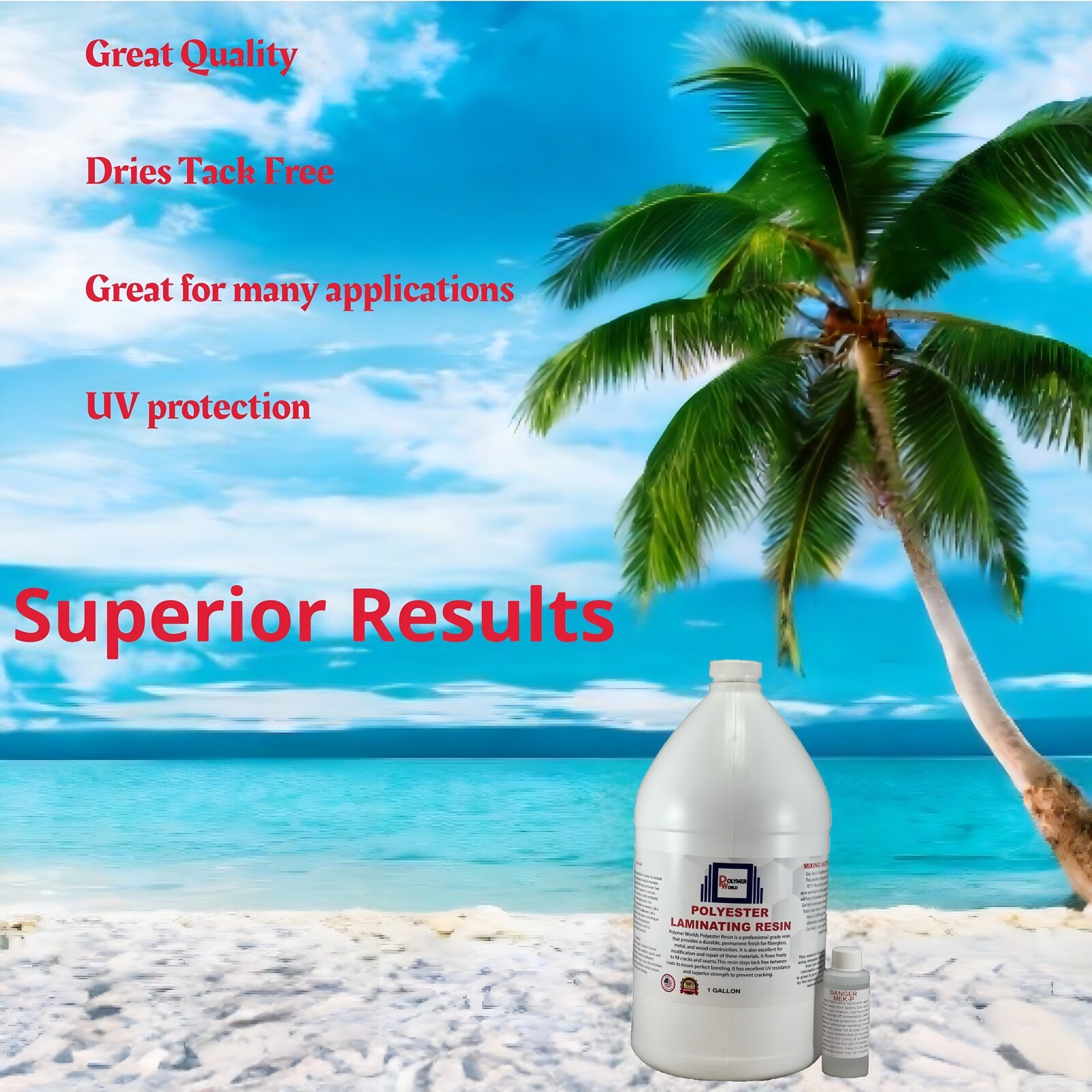 Polymer World Polyester Resin 2 Gal Kit For Boats RV's Canoes Fiberglass Autos