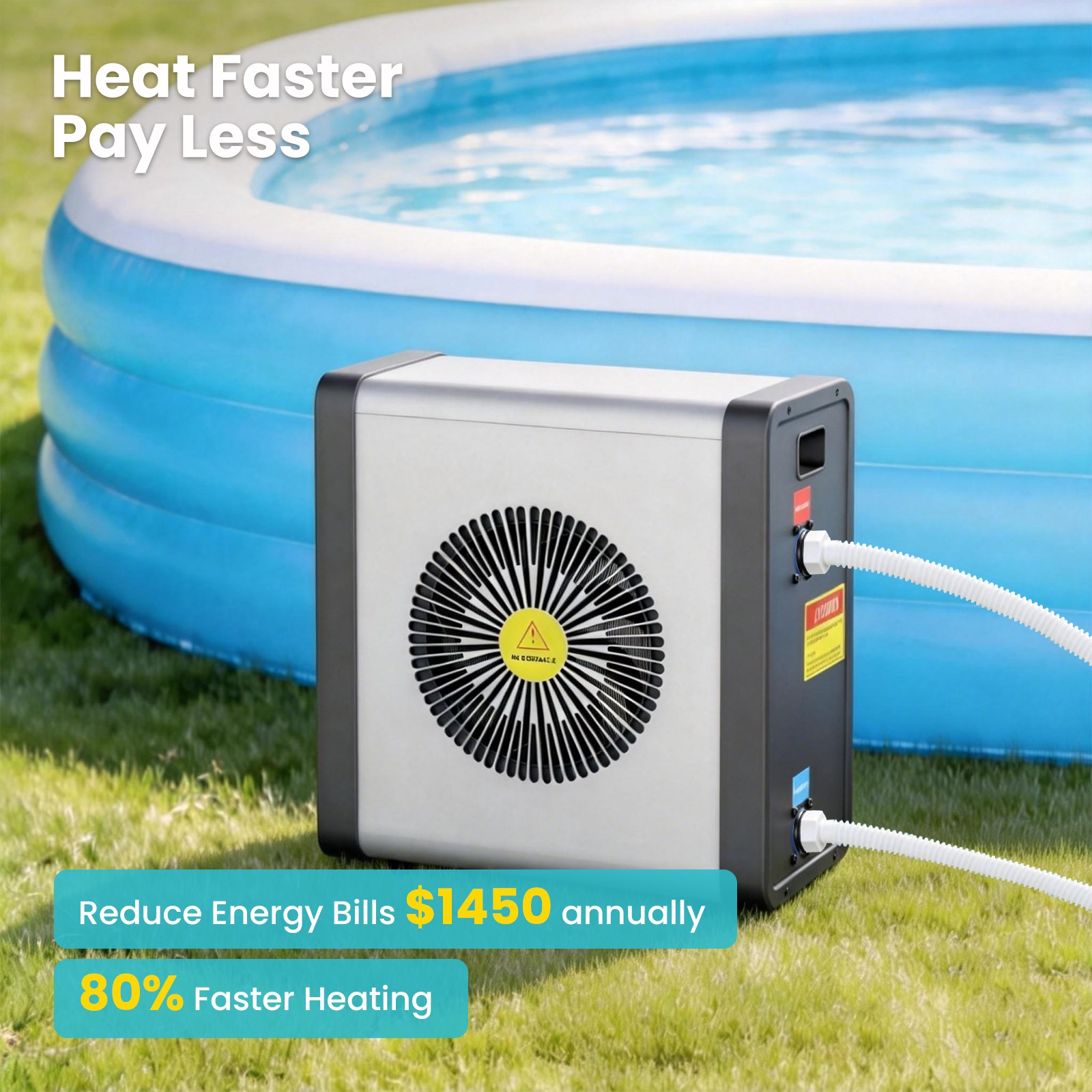 Electric Swimming Pool Heater & Cooler Inverter Heat Pump 17,060 BTU 5,000 Gal
