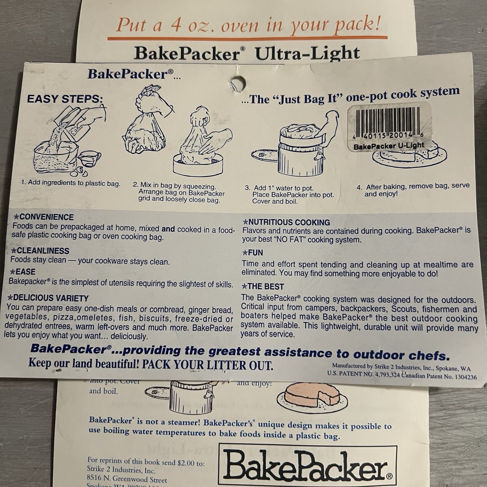 Vintage Bakepacker Ultra-Light Backpacking Camping Oven Portable Cooking Baking