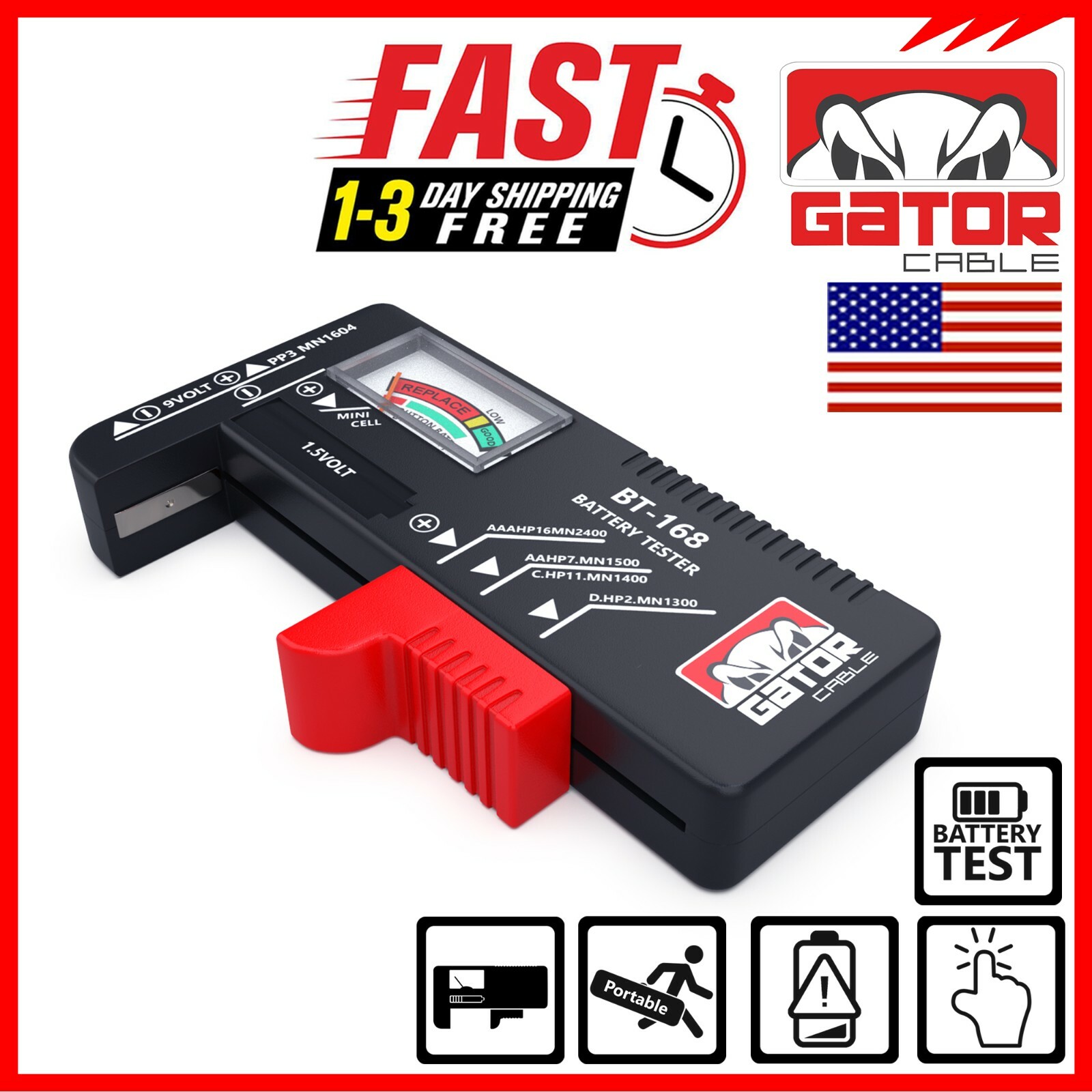 Battery Tester Checker Universal For AA AAA C D 9V 1.5V Button Cell Batteries