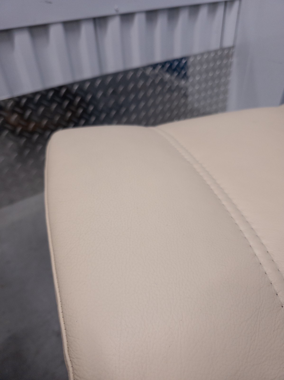 Ekornes Stressless Cream Colored Leather Ottoman | Tilt Function | Teak