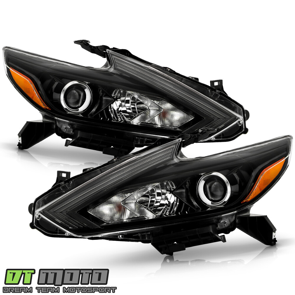 For 2016-2018 Nissan Altima w/o LED DRL Halogen Black Headlights Headlamps Set