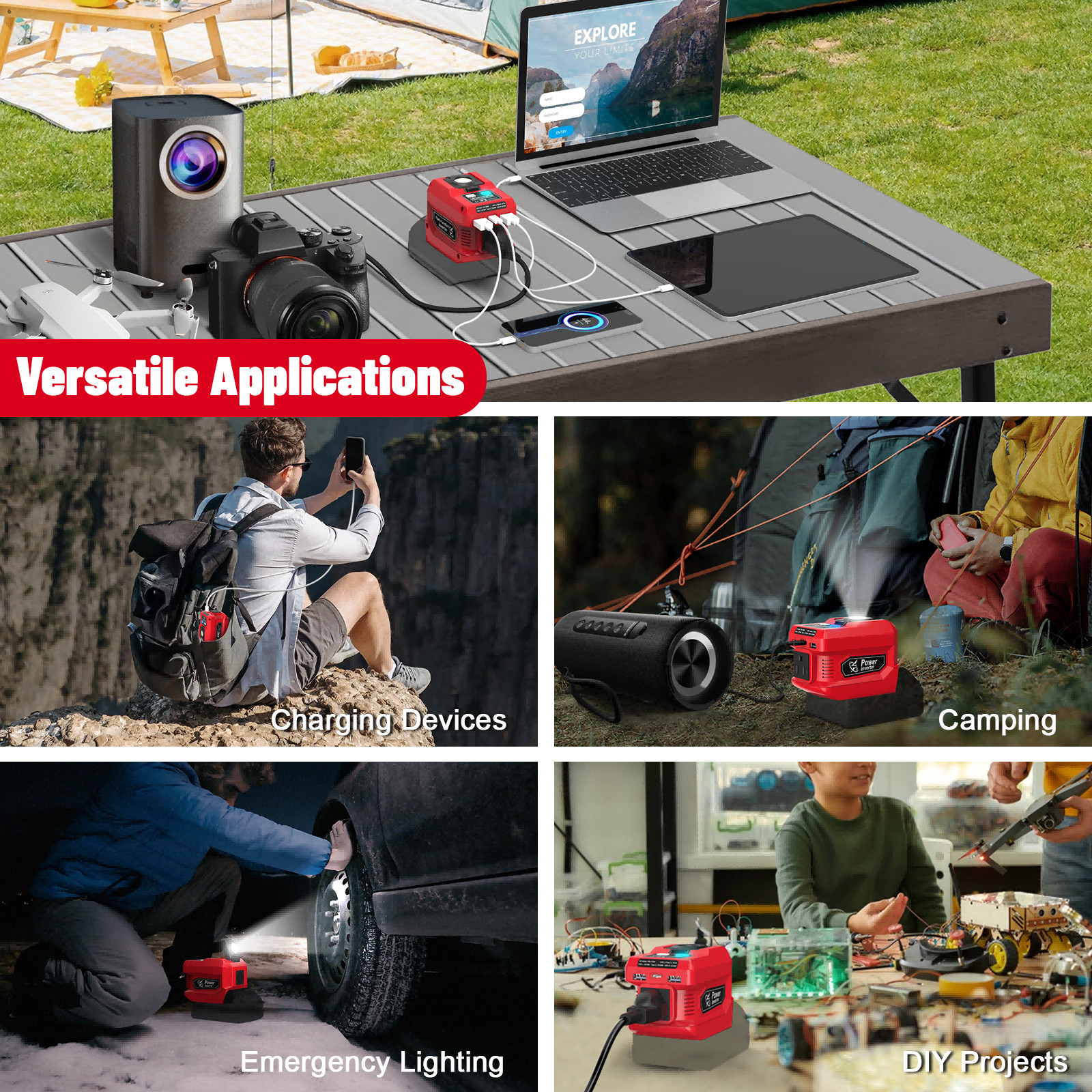 220W Power Inverter Compatible with Milwaukee 18V Battery, DC 18V to 110V