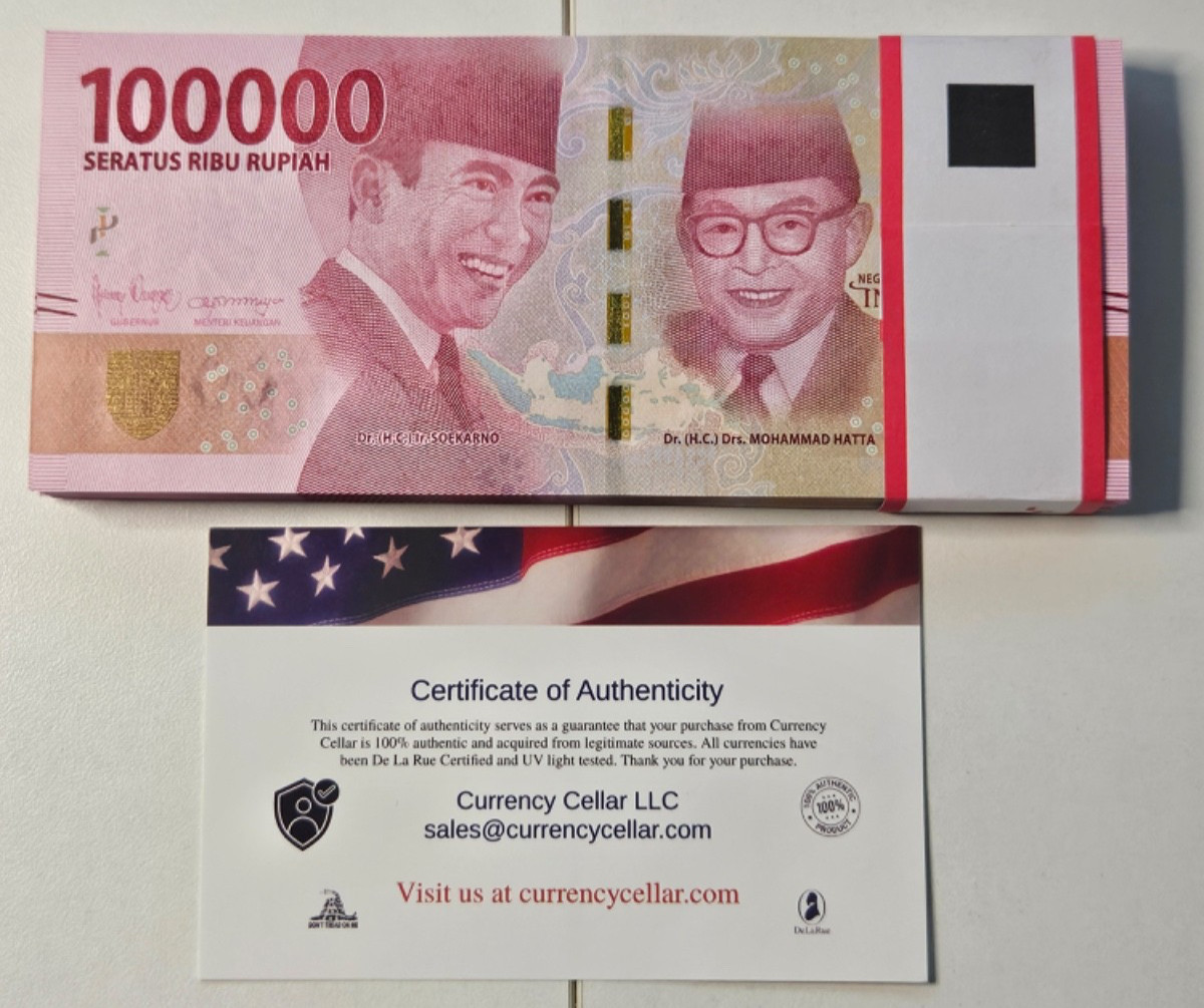 100,000 Indonesian Rupiah Banknote IDR New UNCIRCULATED with COA