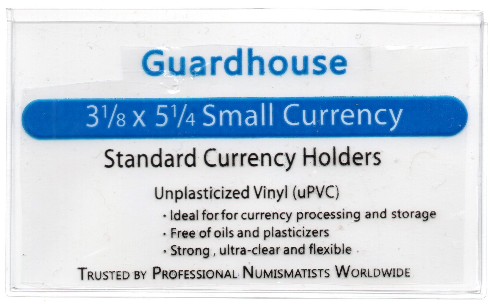 1 - GUARDHOUSE SMALL CURRENCY HOLDER 3 1/8" x 5 1/4" UNPLASTICIZED 7 mil SLEEVES