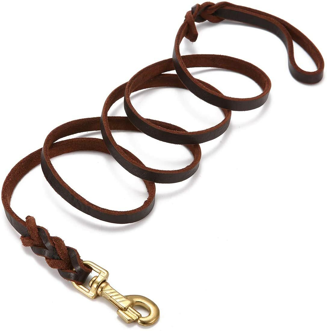 Genuine Leather Dog Leash Braided Heavy Duty Training Lead for Medium Large Dogs