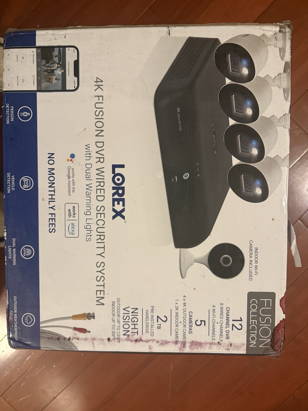 Lorex Fusion DVR with 4 Cameras+1 2k indoor Cam - 4K 12-Channel 2TB Wired System