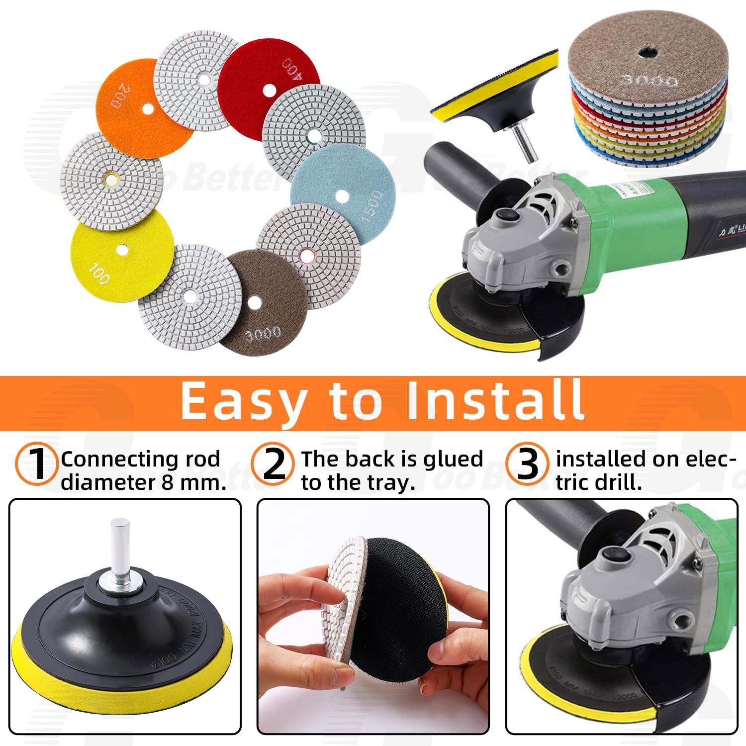 4 Inch 50-6000Grit Diamond Polishing Pads Kit Wet/Dry for Granite Stone Concrete