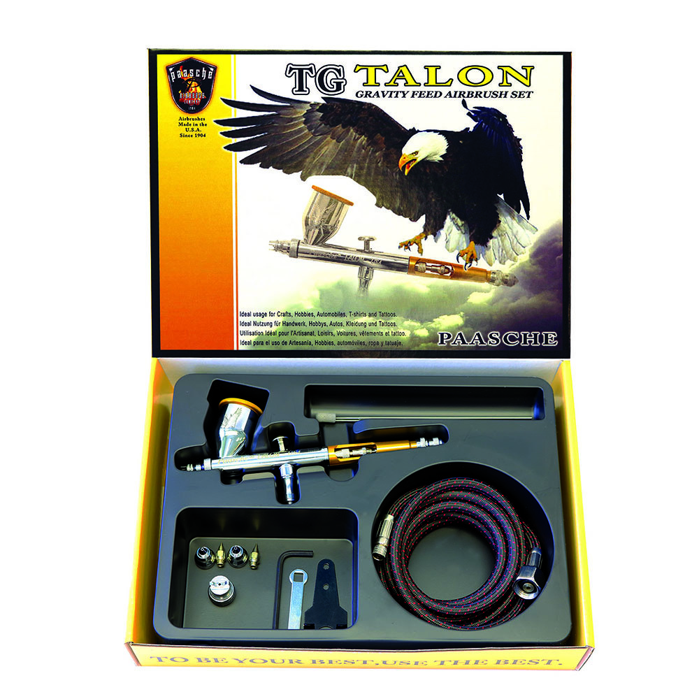 TG-3AS Paasche Talon Double Action Gravity Feed Airbrush w/3 Heads & Fan Aircap