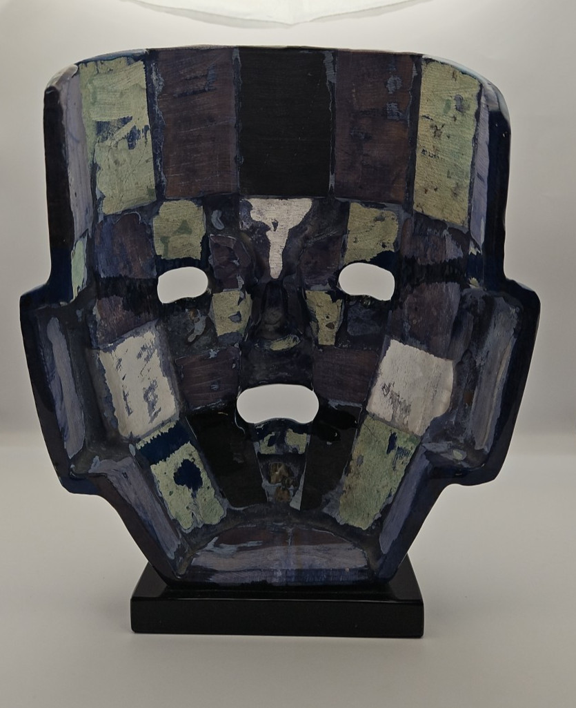 Mexican Mexico Mayan Aztec Death Burial Mask Abalone Stone Figurine Decorative