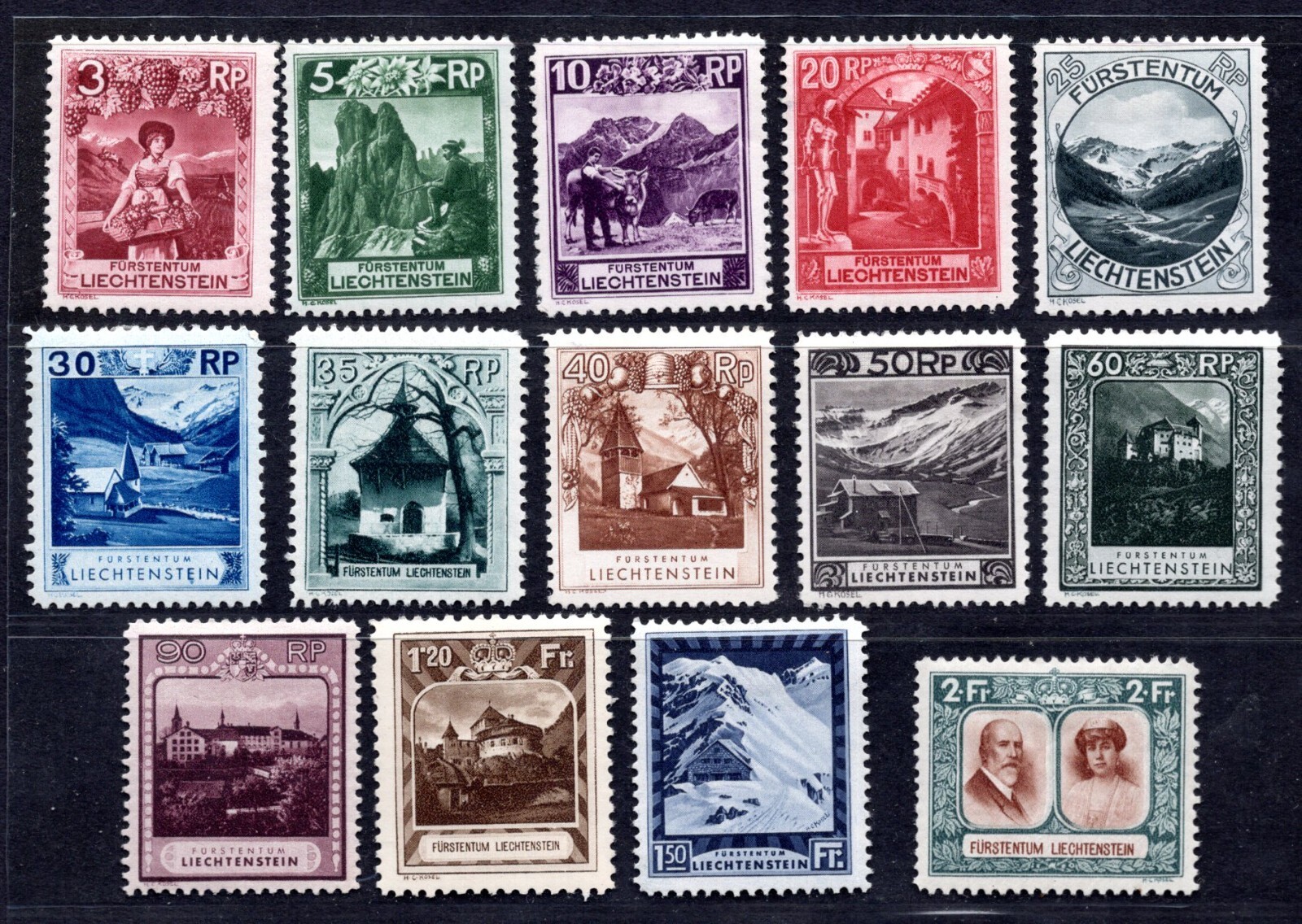 LIECHTENSTEIN 1930 Sc. #94-107b COMPLETE SET OF 14 THE HIGH VALUES PERFORATIONS