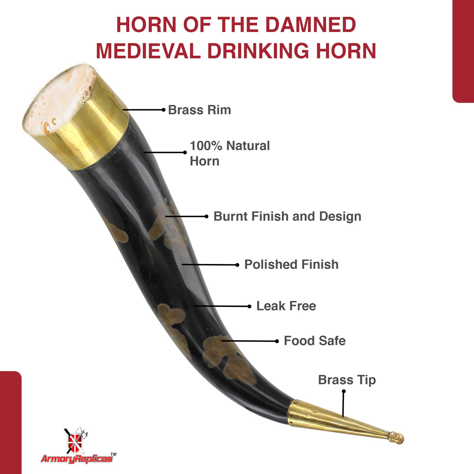 Horn of the Damned" Viking Drinking Horn - 15-20oz Handmade Natural Mug