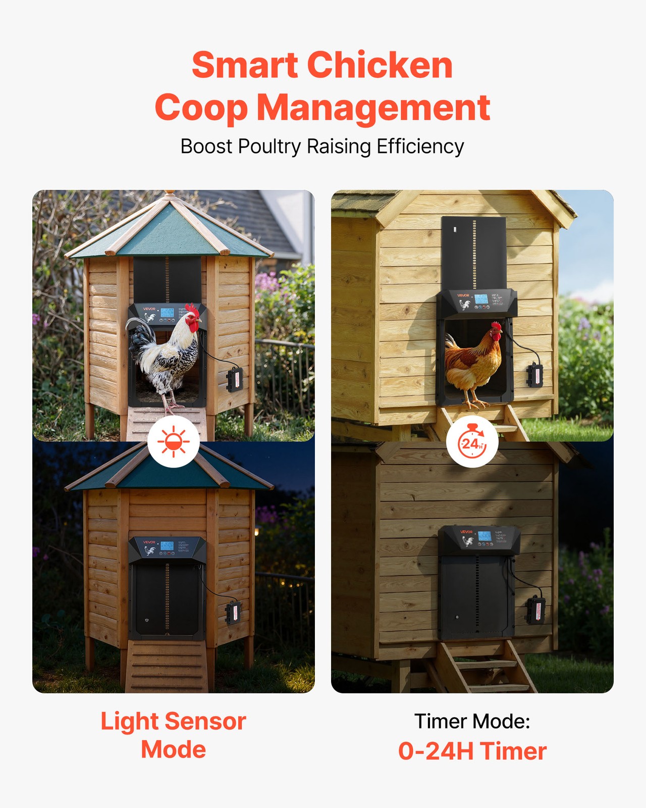 VEVOR DC & Battery Powered Automatic Chicken Coop Door Opener Light Sensor Timer