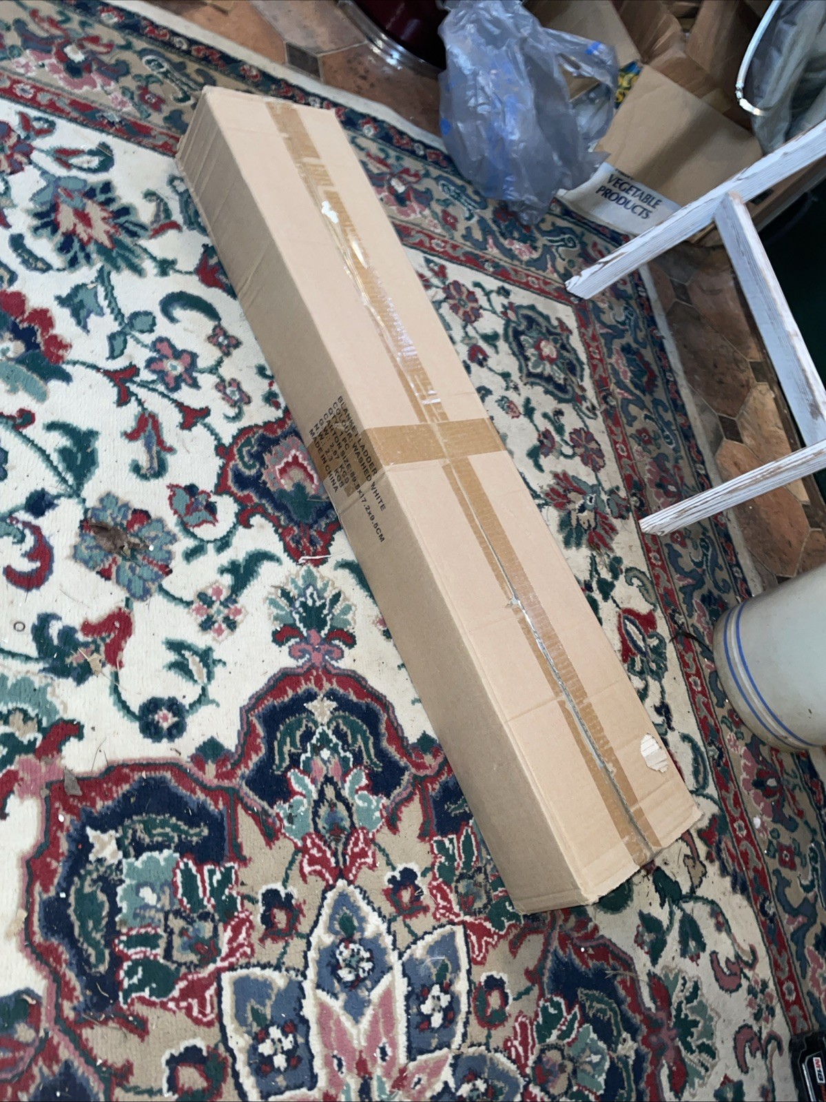 5-Tier Blanket Ladder Wooden Washed White Non-folding Easy Assembly