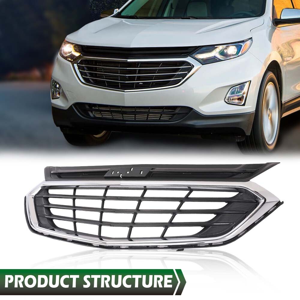Fit For 18-21 Chevrolet Equinox Front Bumper Upper Grille Grill w/ Chrome Trim