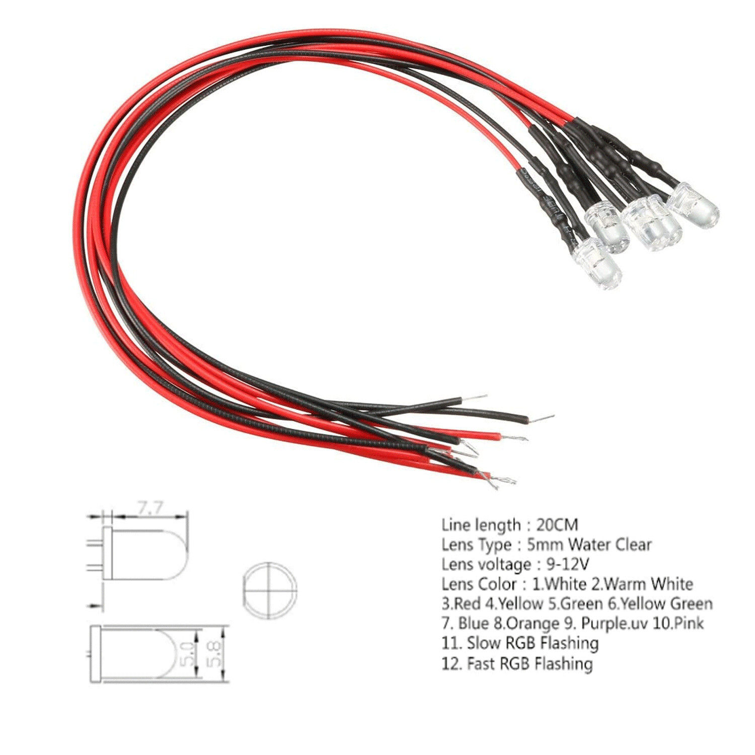 5/10Pcs New 3mm 5mm Pre Wired LED DC9-12V Lights Emitting Diodes