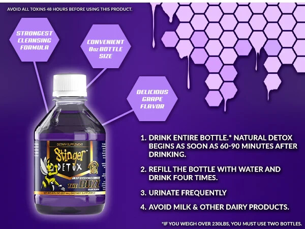 Stinger 1-Hour Detox Liquid Drink 5x Strength Grape 8oz The Buzz Cleanser