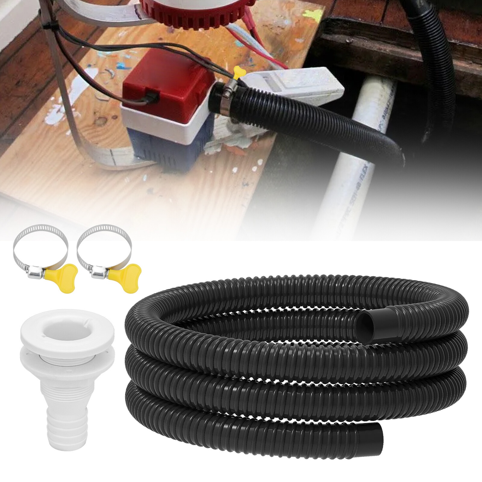 1-1/8" Dia 6ft Bilge Pump Hose with Seal Clamp Thru-Hull Fitting for Boat Marine