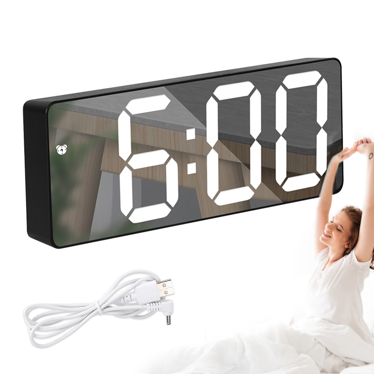 LED Digital Alarm Clock Adjustable Brightness Voice Control Display Small Clocks