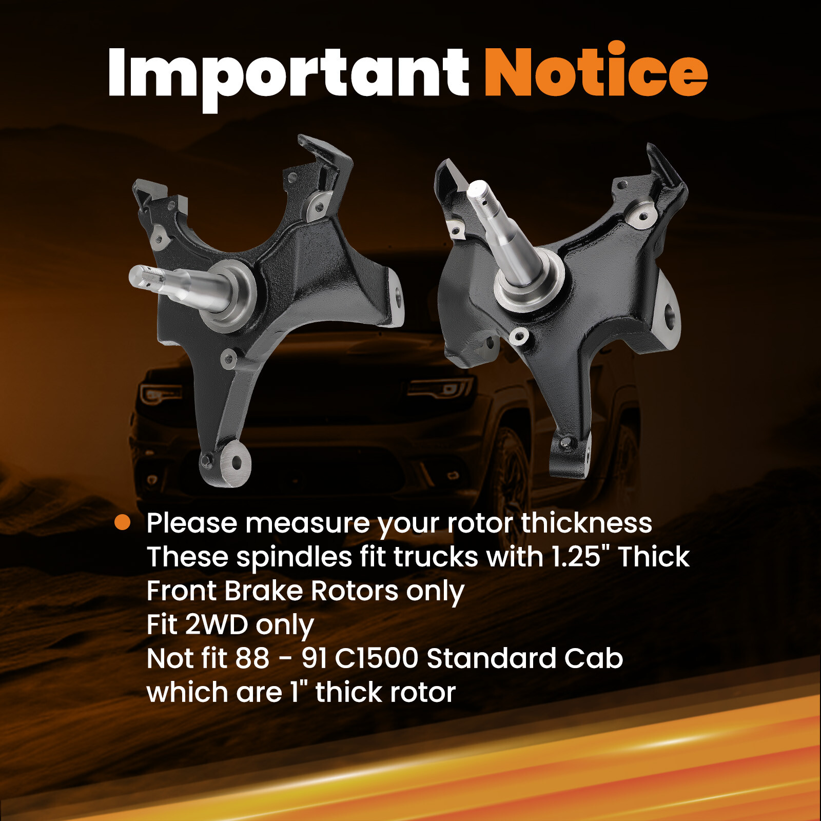 2" Drop Spindles For Chevy Silverado GMC Sierra C1500 2WD 88-98 w/ 1.25" Rotors