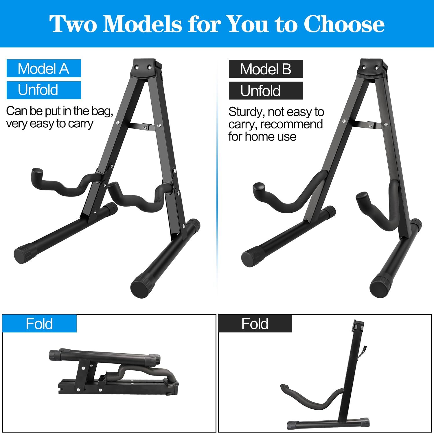 Guitar Stand A-Frame Folding Guitar Stand w/ Non-Slip Rubber and Foam Arms