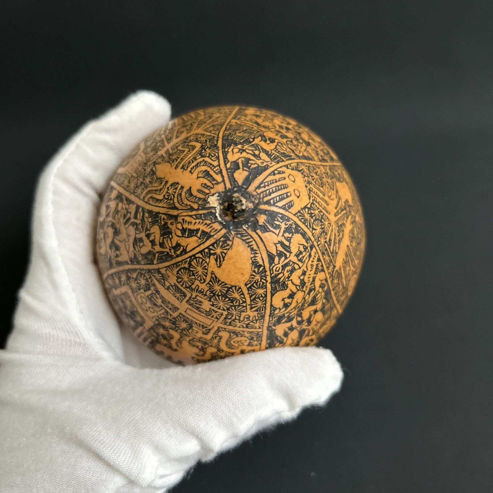 Exquisitely Hand-Carved Natural Gourd with Peruvian Cultural Motifs and Totems